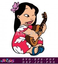 Lilo In Hawaiian Outfit Holding A Guitar SVG