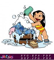 Stitch Bathing With Lilo Cartoon Character SVG