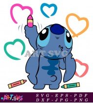 Stitch Cartoon Character With Hearts SVG