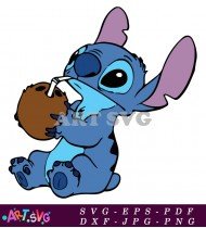 Stitch Cartoon Character Holding Coconut Drink SVG