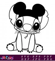 Black and White Cartoon Stitch Drawing SVG