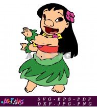 Cartoon Illustration Of Stitch Hula Dancing SVG