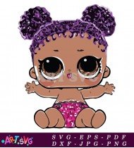 Cute Baby Doll With Purple Hair And A Pink Outfit SVG