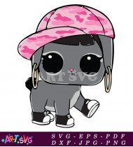 Grey LOL Surprise Cat With Pink Hat And Outfit SVG