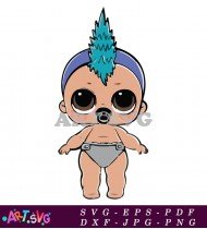 Cute Baby Doll With Blue Mohawks And Diaper SVG