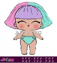 Blue Haired Doll Wearing A Green Diaper SVG 1