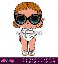 Doll Wearing A White Swimsuit With Sunglasses SVG 1