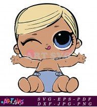 Blond Haired Doll In A Blue Diaper SVG 1