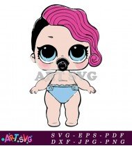 Cute Baby Doll With Pink Hair And Blue Diaper SVG