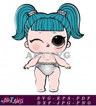 Baby Doll With Teal Hair And White Diaper SVG