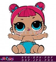 Red Hair Baby Doll With Pink Bows And Blue Diaper SVG