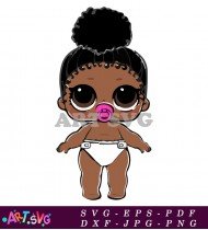 Baby Doll With Black Hair And White Diaper SVG 1