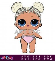 Cute Baby Doll With White Hair And Pink Diaper SVG