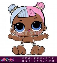 Baby Doll With White And Pink Hair And Blue Eyes SVG