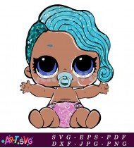 Baby Doll With Blue Hair And Pink Diaper SVG