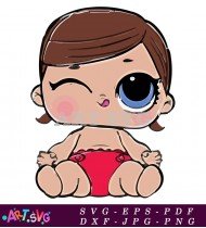 Brown Hair Baby Doll With Red Diaper SVG