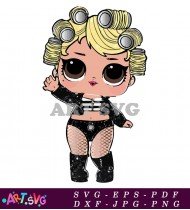 Doll Wearing Black Outfit with Long Blonde Hair SVG