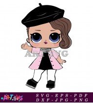 French Beret Wearing Doll with Pink Dress SVG