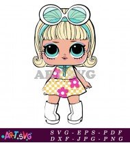 Blonde Doll Wearing White and Yellow Dress SVG