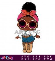 Brown Hair Doll Wearing Jeans and Boots SVG