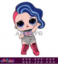 Rock Star Doll with Blue Hair and Boots SVG