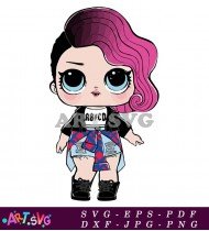 Doll with Purple Hair and Checkered Outfit SVG