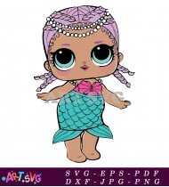 Cute Mermaid Doll Cartoon Character Illustration Design SVG