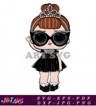 Cute Girl in Black Dress with Pearl Necklace SVG