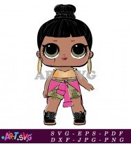 LOL Doll With Black Hair and Gold Jewelry SVG