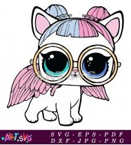 Cat In Pink Wings And Gold Glasses SVG