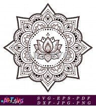 Lotus Flower Mandala With Black Circle Tattoo SVG