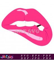 Cute Pink Lips Biting Lip Illustration SVG 1