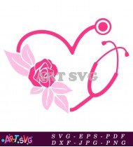 Stethoscope Heart Rose Floral Design Medical SVG 1