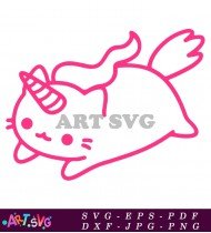 Cute Pink Cat Unicorn Illustartion Design SVG 1