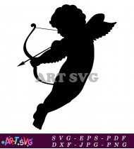 Silhouette Of Cupid With Bow And Arrow SVG