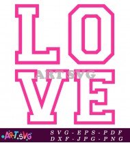 Pink Love Word Design With Black Outline SVG