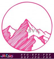 Black and Pink Mountain Illustration Outline SVG