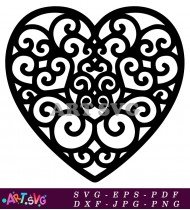 Black And White Floral Heart Design SVG