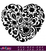 Black Heart With Floral Patterns Design SVG