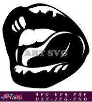 Glossy Black Lips With Teeth Open SVG