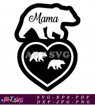 Mama Bear Silhouette With Baby Bears Heart SVG