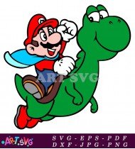 Mario Riding Yoshi Dinosaur Cartoon Character SVG