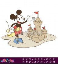 Mickey Mouse Building a Sandcastle on Beach SVG