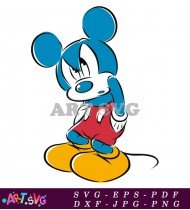 Cartoon Mickey Mouse Illustration with Blue Ears SVG