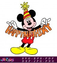 Mickey Mouse Cartoon Character Wearing Party Hat SVG