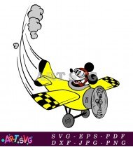 Mickey Mouse Flying Plane Cartoon Illustration SVG