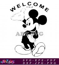 Mickey Mouse Cartoon Character Welcome Black SVG 1