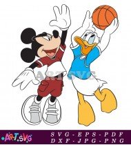 Mickey Mouse Playing Basketball With Donald Duck SVG