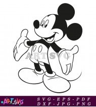 Mickey Mouse Cartoon Character Black and White SVG 4