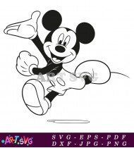 Cartoon Mickey Mouse Running Black and White SVG 1